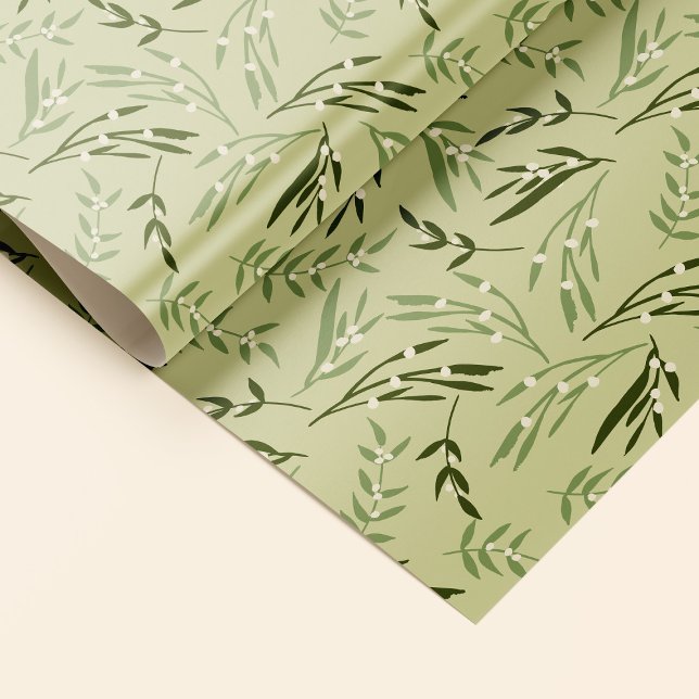 Mistletoe branches. wrapping paper (Gift wrap with a botanical touch with mistletoe branches.)