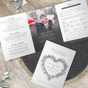 Mistletoe charcoal white wedding meal option RSVP  Tri-Fold Invitation