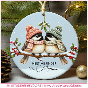 Mistletoe Chickadee Couple Personalised Photo Ceramic Ornament