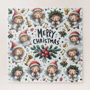 Mistletoe Christmas Angelic Carolers with trumpets Jigsaw Puzzle