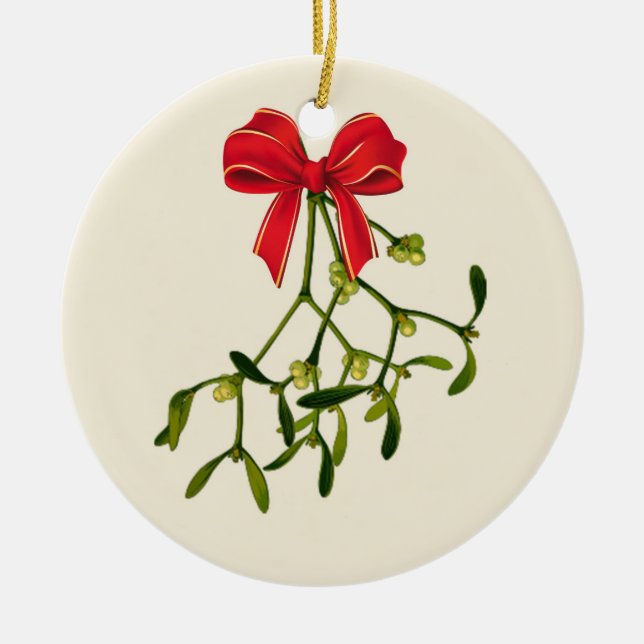Mistletoe Christmas Ceramic Ornament (Front)