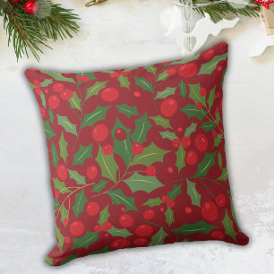Mistletoe Christmas Holiday Burgundy  Cushion