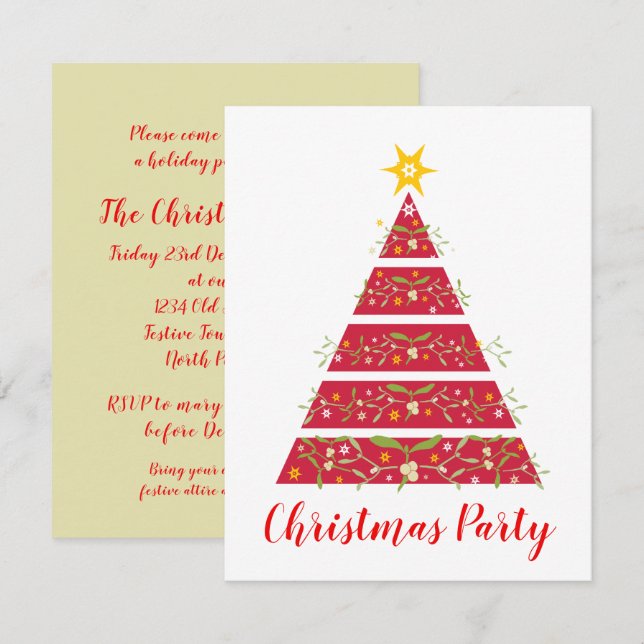 Mistletoe christmas tree party invitation red (Front/Back)