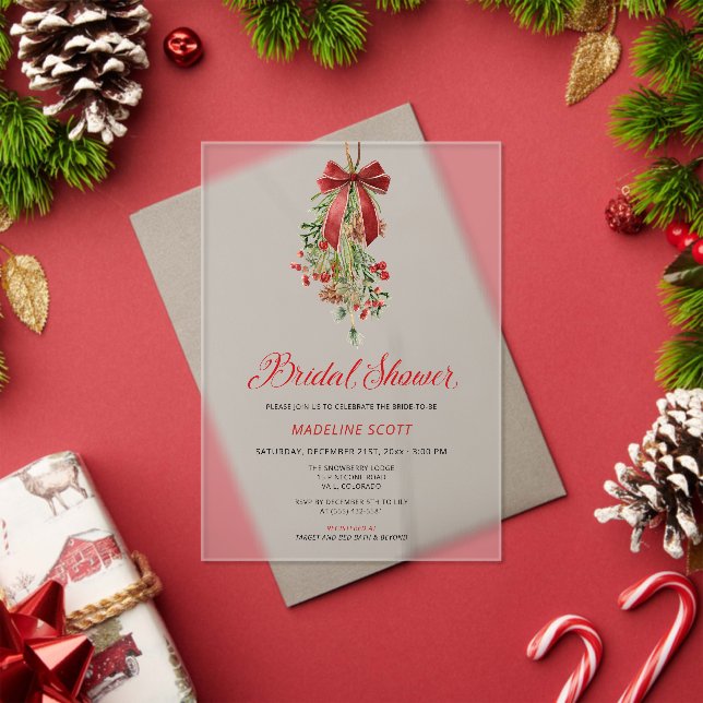 Mistletoe Christmas Winter Bridal Shower Acrylic Invitations (Insitu (Holiday))