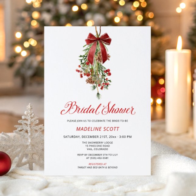 Mistletoe Christmas Winter Bridal Shower Invitation (Creator Uploaded)