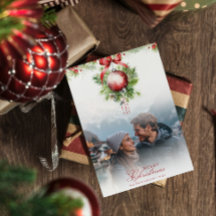 Mistletoe Couple Photo & Name Christmas Card