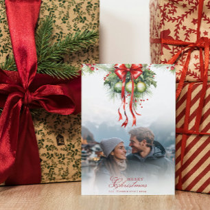 Mistletoe Couple Photo & Name Christmas Card