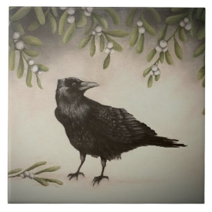 Mistletoe Crow Ceramic Tile