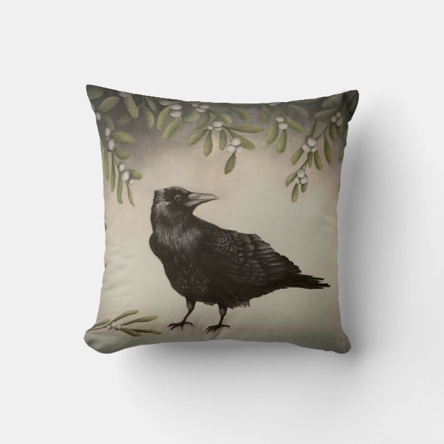 Mistletoe Crow Cushion (Front)