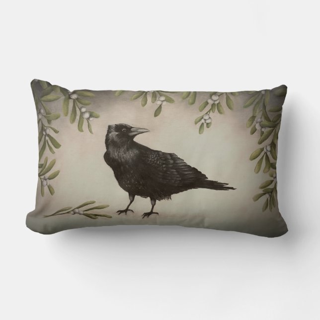 Mistletoe Crow Lumbar Cushion (Front)