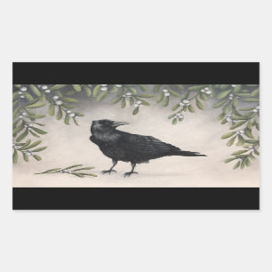 mistletoe crow rectangular sticker