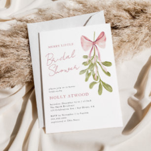 Mistletoe Dusty Rose Bow Bridal Shower Invitation