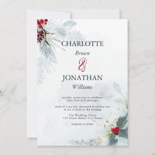 Mistletoe Elegant Watercolor Winter Wedding Invita Invitation