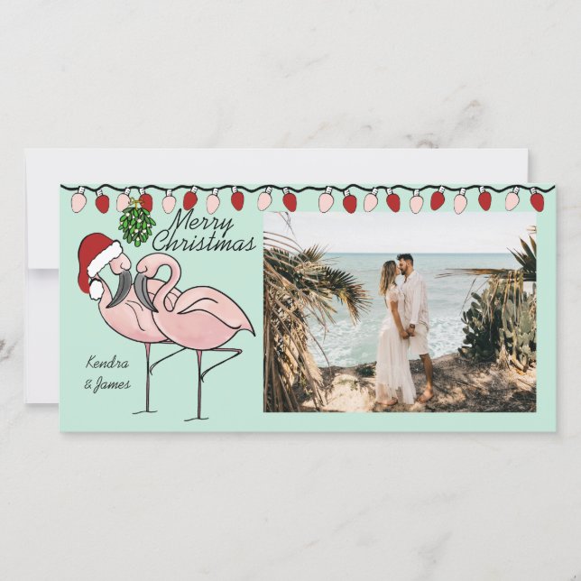 Mistletoe Flamingoes Holiday Card (Front)