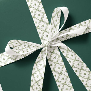 Mistletoe Floral Pattern Festive Christmas Holiday Satin Ribbon