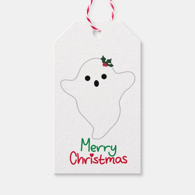 Mistletoe Ghost Merry Christmas Gift Tags (Front)