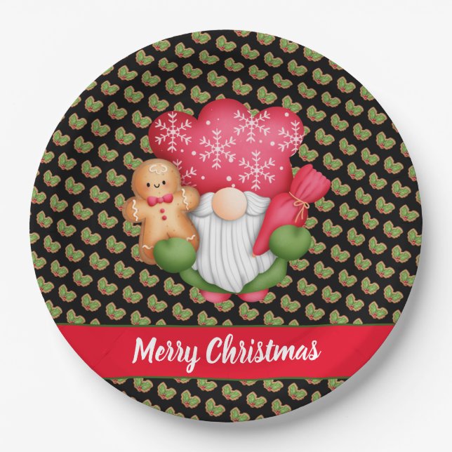 Mistletoe Gnome Customise Colour and Text Paper Plate (Front)