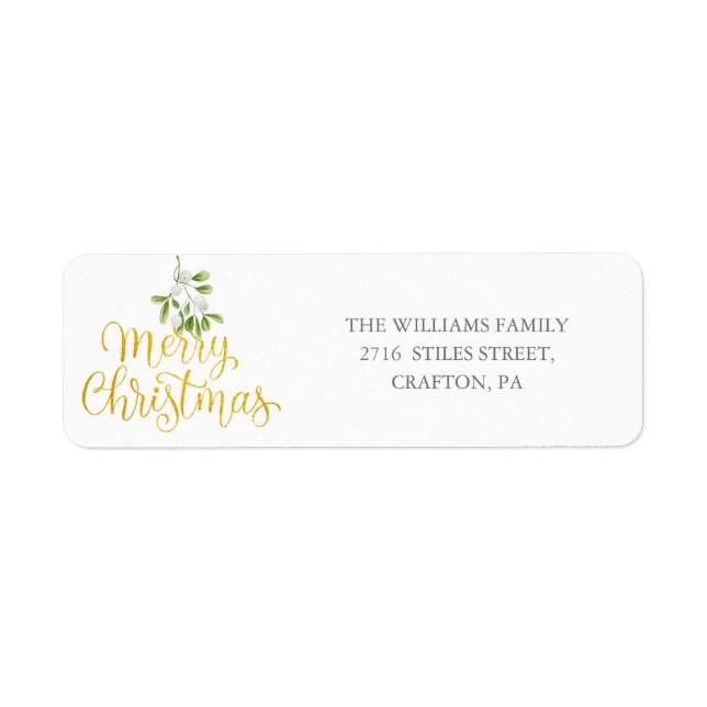 Mistletoe Gold Merry Christmas Return Address Return Address Label (Front)
