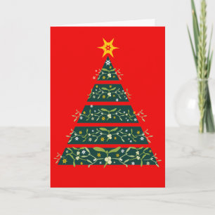 Mistletoe green christmas tree seasonal card red