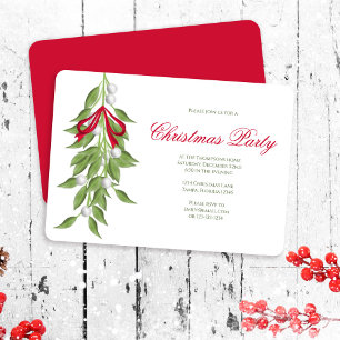 Mistletoe Greenery Custom Christmas Party Invitation