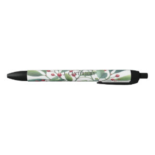 Mistletoe Greenery Personalised Holiday  Black Ink Pen