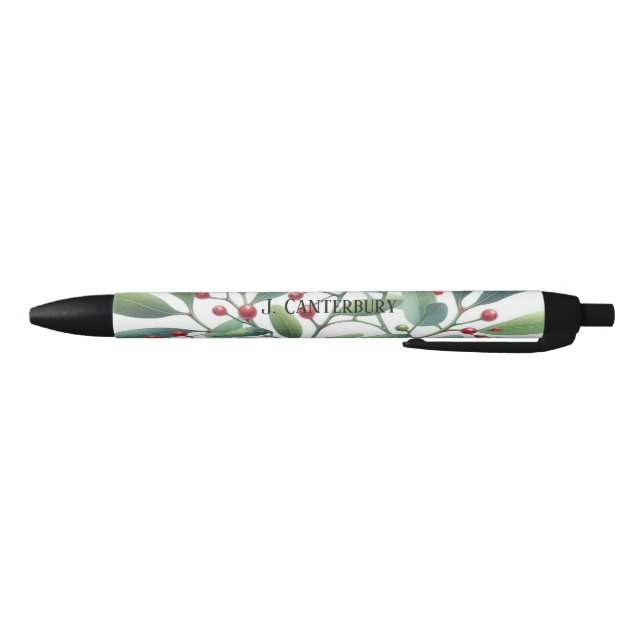 Mistletoe Greenery Personalised Holiday  Black Ink Pen (Bottom)