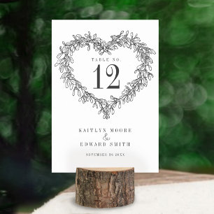 Mistletoe heart art grey wedding event table number