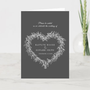 Mistletoe heart wreath dark grey white wedding program