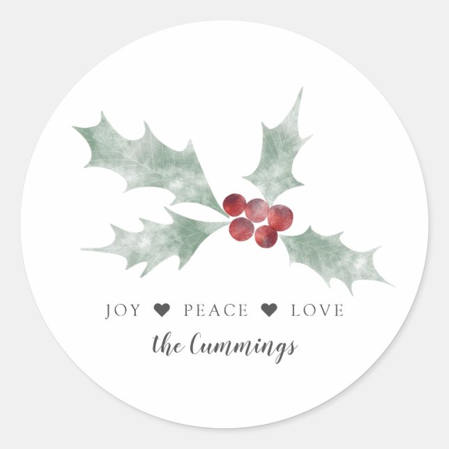 Mistletoe Joy Peace Love Christmas Classic Round Sticker (Front)