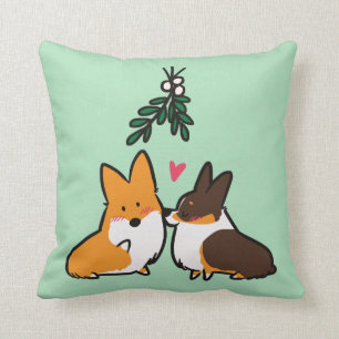 Mistletoe Kiss Corgi Square Pillow