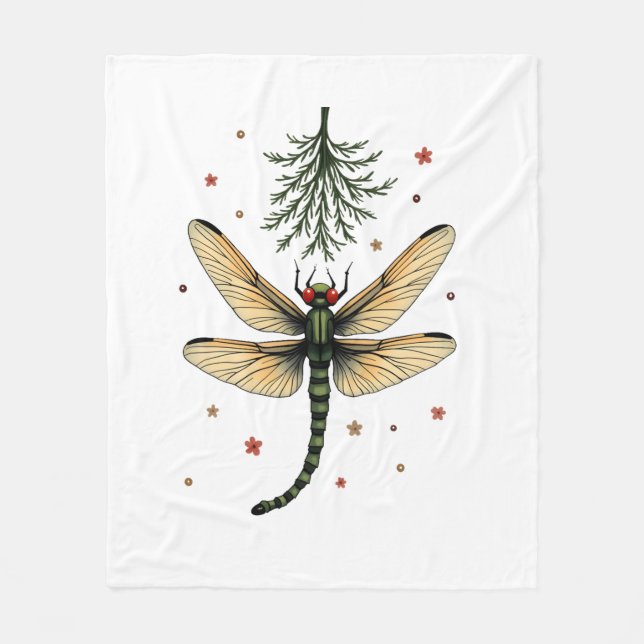 Mistletoe Kiss Dragonfly Fleece Blanket (Front)