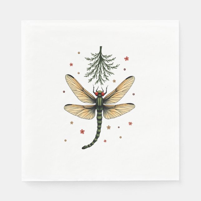 Mistletoe Kiss Dragonfly Napkin (Front)
