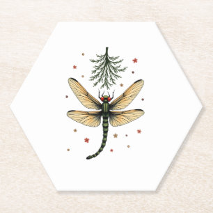 Mistletoe Kiss Dragonfly Paper Coaster