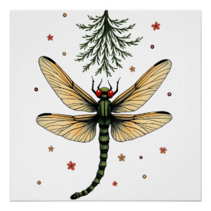 Mistletoe Kiss Dragonfly Poster