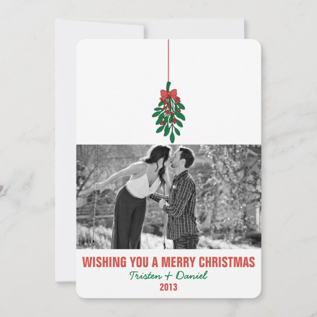 MISTLETOE KISS Flat Holiday Photo Card Invitation (Front)