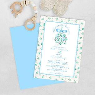 Mistletoe Kisses Blue Baby Shower for Boy Invitation