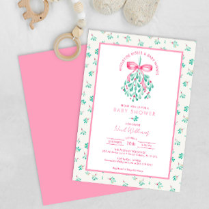 Mistletoe Kisses Pink Baby Shower for Girl Invitation