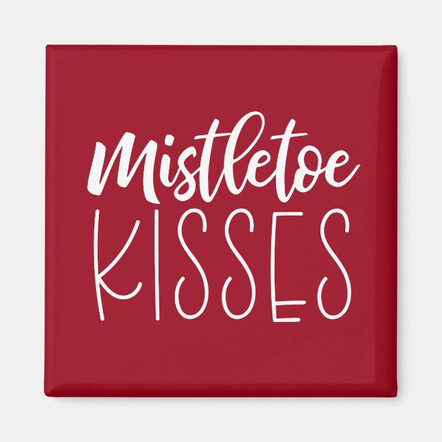 Mistletoe Kisses Typography Red Christmas Magnet (Front)