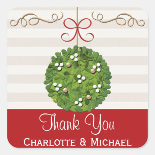 Mistletoe Kissing Ball Thank You Square Sticker