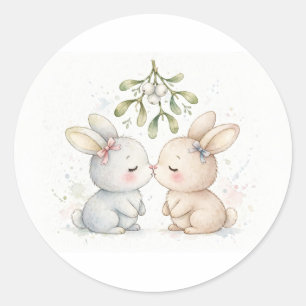 Mistletoe Kissing Bunnies Classic Round Sticker