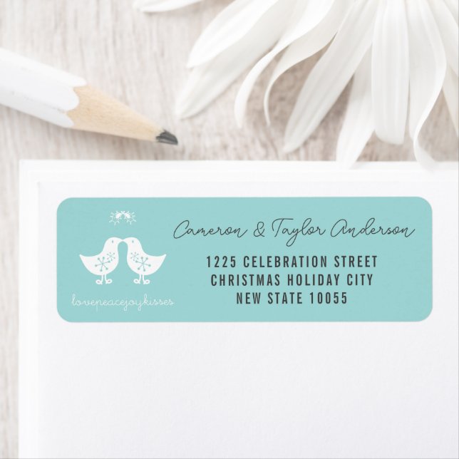 Mistletoe Kissing Chicks Holiday Wedding Address Return Address Label (Insitu)