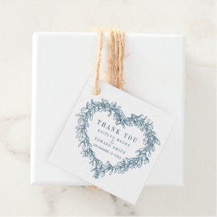 Mistletoe line art blue wedding thank you favour tags
