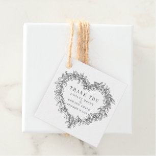 Mistletoe line art dark grey wedding thank you favour tags
