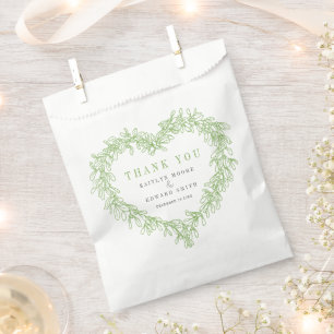Mistletoe line art green grey wedding thank you favour bag