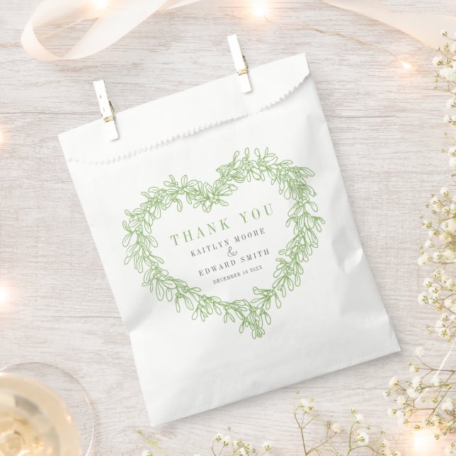 Mistletoe line art green grey wedding thank you favour bag (Clipped)