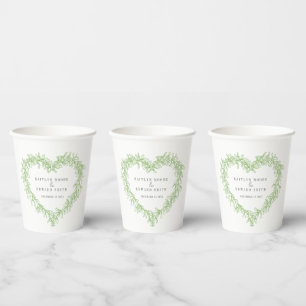 Mistletoe line art green winter wedding custom paper cups