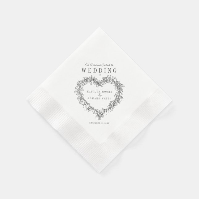 Mistletoe line art mono wedding custom napkin (Corner)