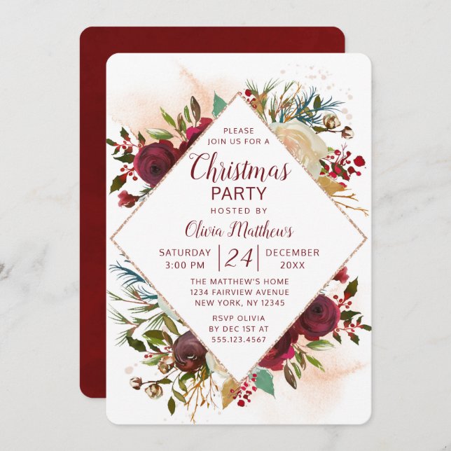 Mistletoe Manor Floral Christmas Holiday Party Invitation (Front/Back)