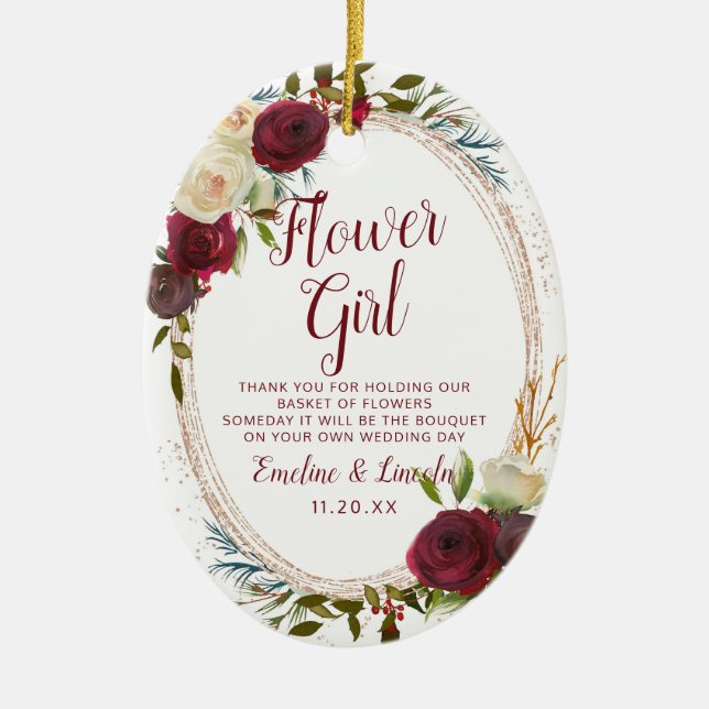 Mistletoe Manor Floral To the Flower Girl Quote Ceramic Ornament (Front)