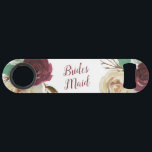 Mistletoe Manor Floral Watercolor Chic Bridesmaid<br><div class="desc">Mistletoe Manor Watercolor Lush Roses Design with Hand Painted Florals, Holly Berry Leaves, Pine Sprig Foliage, and Watercolor Paint Brush Strokes. Colourful Marsala, Wine Merlot Red, Burgundy, Ivory Cream, and Green. With Swirly Chic Typography Brush Script Fonts and Elegant Floral Bouquets - Bridesmaid Bottle Opener! ~ Check my shop to...</div>